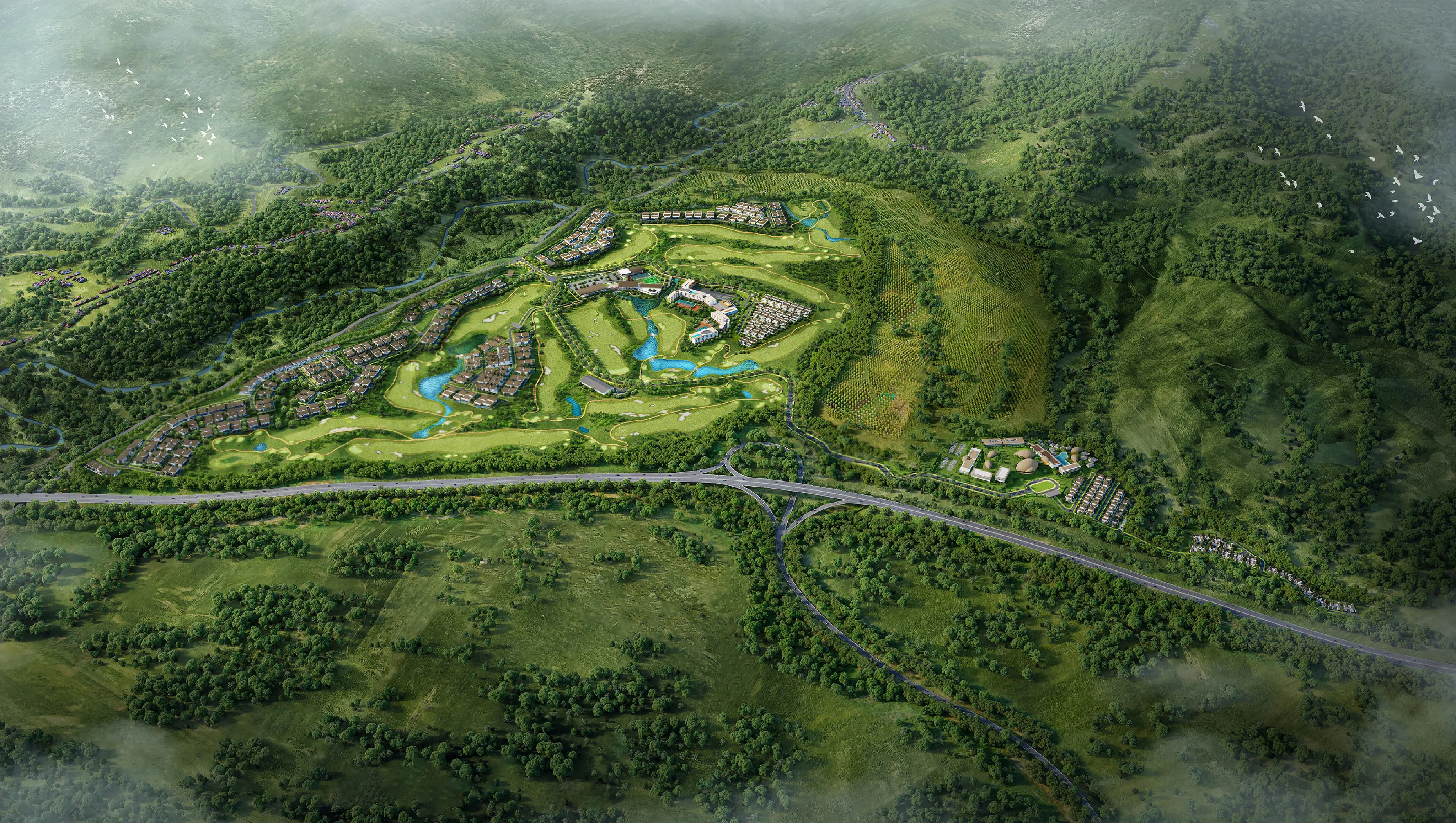 Site plan of the Medewi golf resort among forested hills